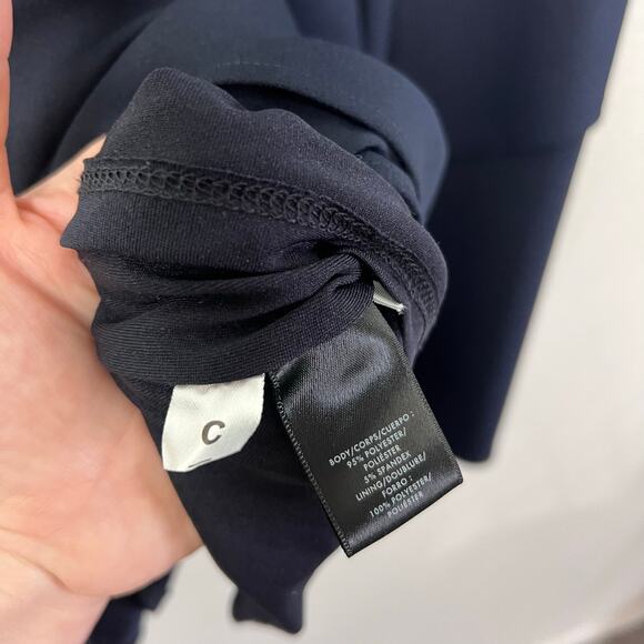 Ann Taylor Petite Navy Asymmetrical Flounce Hem Dress Size 10P Sleeveless Work - Picture 13 of 13